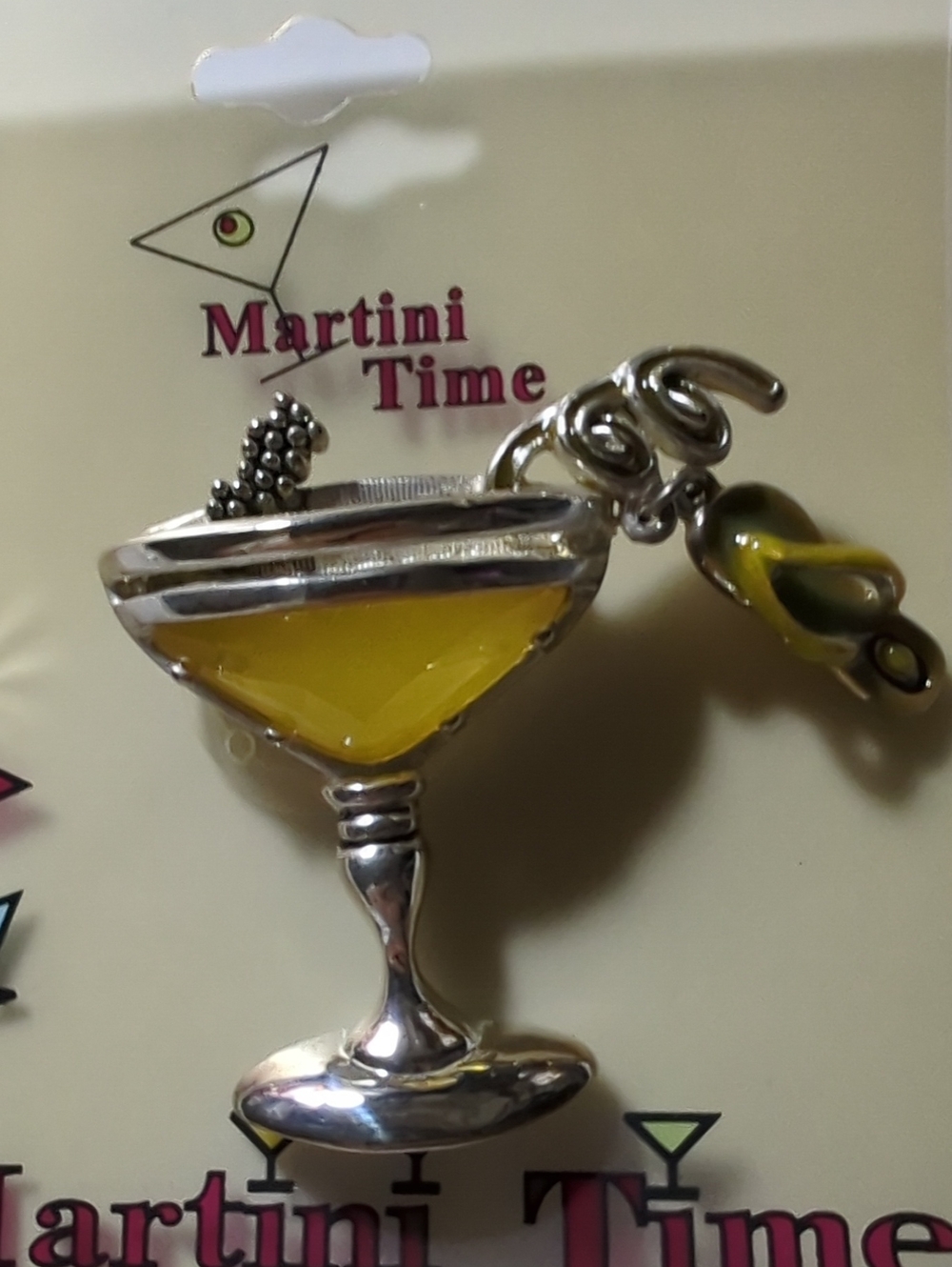 Martini Glass Pin Brooch with Flip Flop Attached to Curling Straw NWT